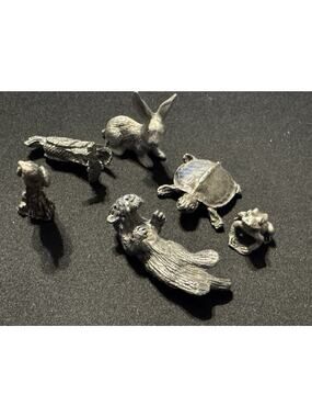 Set of 6 Solid Pewter Animal Figurines
